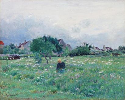 BINET Victor (1849-1924) "Choux en fleurs dans les prés, derrière la maison de Théodor...