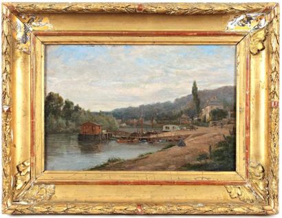 DARDOIZE Louis (1826-1901) "Vue prise du pont de Sevres" Huile sur toile, signée...