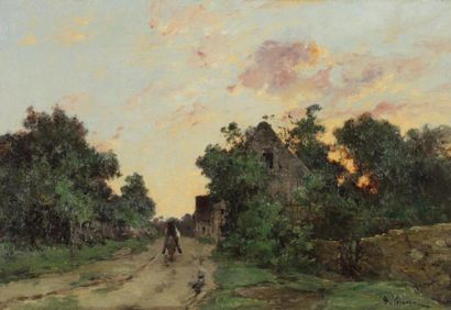 PELOUSE Léon Germain (1838-1891) "Sur le chemin à Auvers sur Oise" Huile sur toile,...