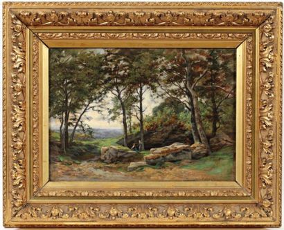 ABRAHAM Tancrède (1836-1895) "Les rochers près de Blaidon" Huile sur toile, signée...