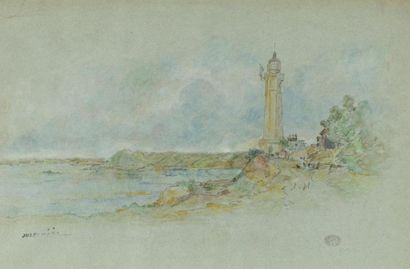 NOEL Jules Achille (1810-1881) "Phare breton" Aquarelle et mine de plomb, signée...