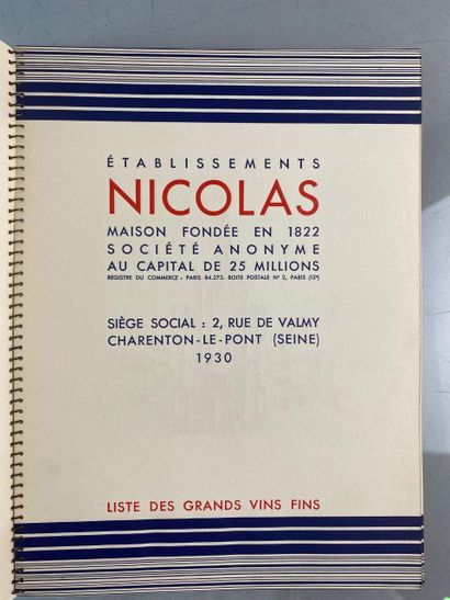 null Catalogue Nicolas Liste des grands vins fins. 1930.
Paris, Draeger, 1930, reliure...