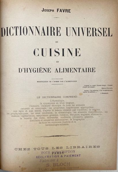 null Joseph FAVRE.
Dictionnaire universel de Cuisine et d'Hygiène alimentaire. Modification...