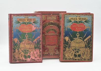 null Jules VERNE. Lot de 3 volumes : 
- Les Frères Kip. (1902), in-4 relié plein...