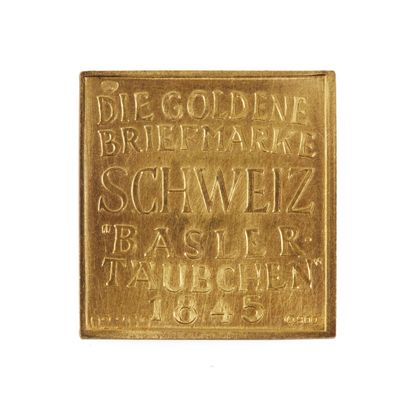null PLAQUE in gold 750°/00 STADT POST BASEL - DIE GOLDENE BRIEFMARKE SCHEIZ BASEL...