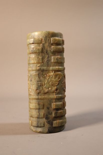null CHINA, 19th century OR earlier
Large six-tiered green and brown vein jade (nephrite)...