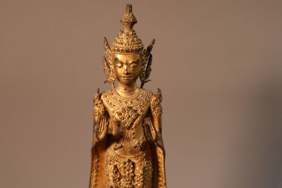 null THAILAND, Ratanakosin, circa 1900
Statuette of a Buddha standing on a lotus-shaped...