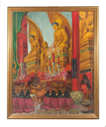 null Léa Lafugie (1890-1972):
Offrandes aux trois bouddha
Huile sur toile
Signée...