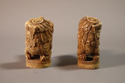 null VIETNAM, About 1900
Two statuettes in carved bone, a standing warrior and a...