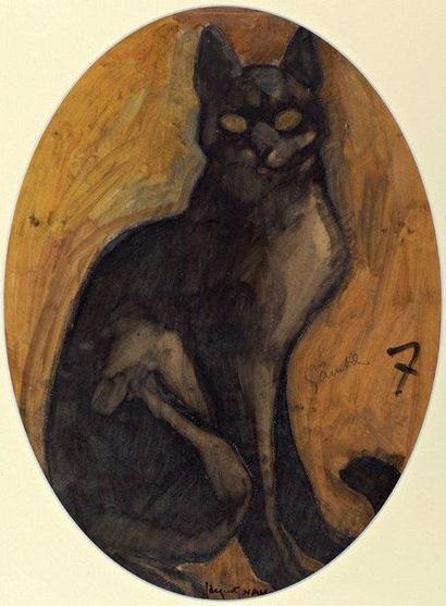 Jacques LEHMANN dit NAM (1881-1974) «Chat de Gambie» Projet de laque gravée Gouache...