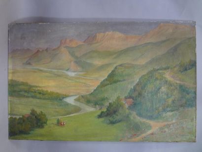 Georges CAPRON "La Rivière" Huile sur toile. Signée en bas à droite. 73 x 116 cm.Vendu...