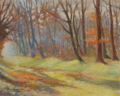 BRADBERRY Georges (1878-1959) Sous-bois en automne, pastel, 26x33 cm (à vue), signé...