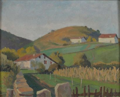 Ramiro ARRUE (1892-1971) "Paysage basque" Huile sur carton. Signée en bas à droite....