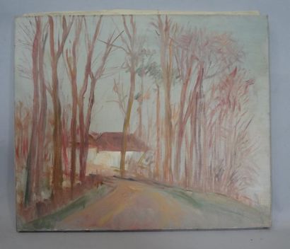 Georges CAPRON "Demeure au bout de l'avenue arborée" Huile sur toile. 46 x 55 cm....