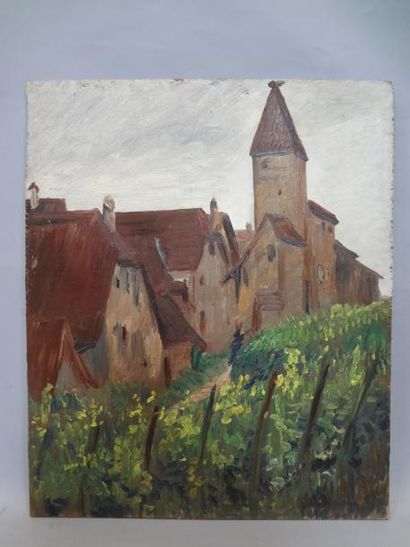 Georges CAPRON "Paysage d'Alsace: Les Vignes" Huile sur panneau. 65 x 54 cm. Vendu...