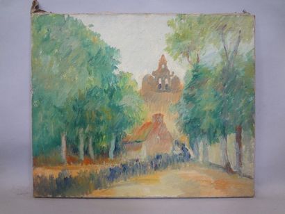 Georges CAPRON "La procession vers l'Eglise en Bretagne" Huile sur toile. 60 x 74...