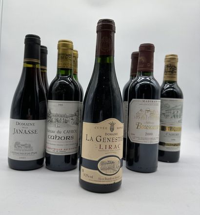 null 10 demi-bouteilles VINS DIVERS rouges (3 Cahors,3 Lirac , 2 Madiran 2000 Bouscassé,...