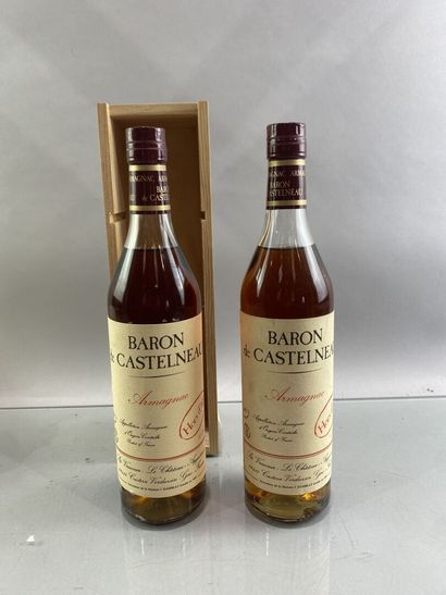 null [ARMAGNAC] 2 bouteilles Baron de Casterneau, Armagnac. Dans sa boite en boi...