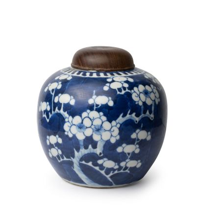 null CHINE, XIXe siècle
Pot à gingembre en porcelaine décorée en bleu sous couverte...
