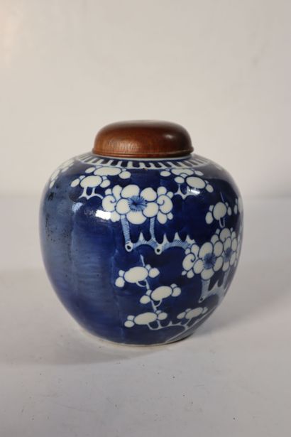 null CHINA, 19th century
Porcelain ginger pot decorated in blue underglaze with plum...