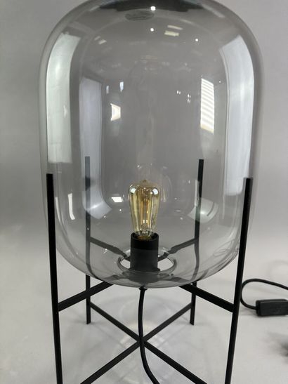 null Glass and black metal lamp, modern work
and a double wall blown glass vase
H....