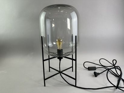 null Glass and black metal lamp, modern work
and a double wall blown glass vase
H....