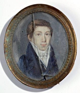ECOLE FRANÇAISE, vers 1825 Portrait de Georges Robert jeune homme, en redingote bleue...