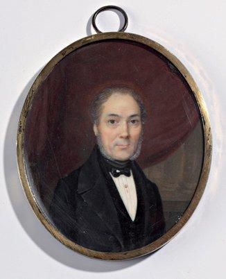 Atelier de Daniel SAINT (1778-1847) Homme au collier de barbe sur fond de rideau...