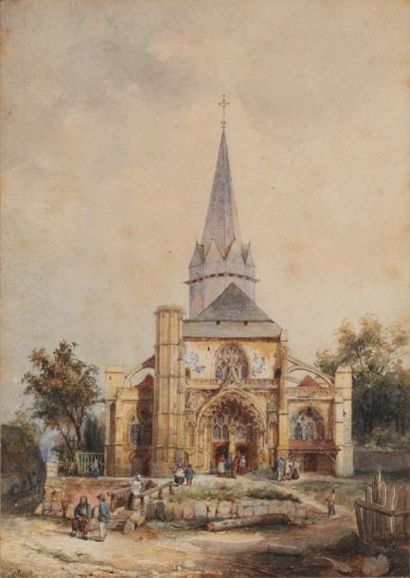 VILLERET François-Etienne (1800-1866) Eglise du Marissel, Oise "Aquarelle, signée...
