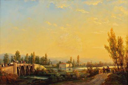 RICHARD Alexandre Louis Marie Théodore (1782-1859) Passage du pont au Pays basque...