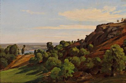 FLEURY Léon (1804-1858) Vue d'une vallée dans le Limousin "Huile sur papier marouflé...
