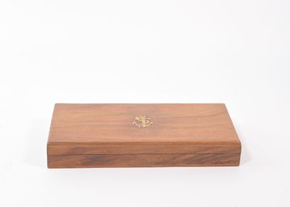 null Set of 2 teak boxes: one containing a hand magnifying glass and the other: two...