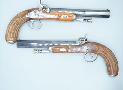 Nice pair of combat pistols. Engraved percussion...