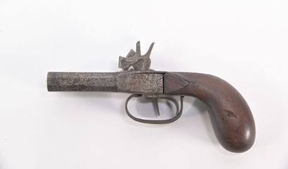 null Flintlock pistol transformed to percussion. Iron trimmings cut out with hunting...