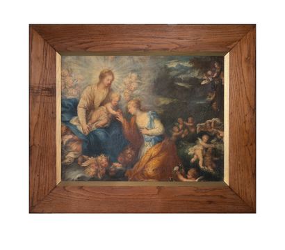 null ÉCOLE DU XVIIe SIÈCLE
Vierge à l'enfant et Saint-Anne
Huile sur toile
48 x 64...