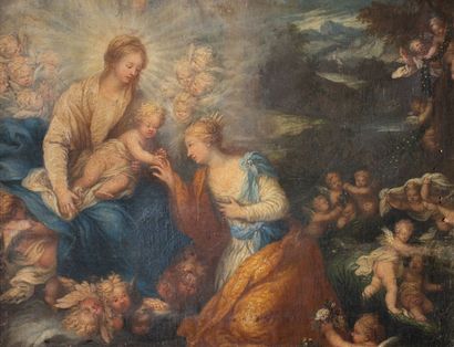 null ÉCOLE DU XVIIe SIÈCLE
Vierge à l'enfant et Saint-Anne
Huile sur toile
48 x 64...