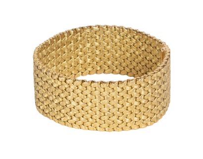 null Large bracelet plat à glissière et maille paillasson, tressé en or jaune 750°/00
Poinçon...