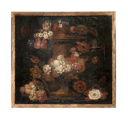null ÉCOLE FRANÇAISE DU XVIIe SIÈCLE
Vase et guirlande de fleurs
Huile sur toile
95...