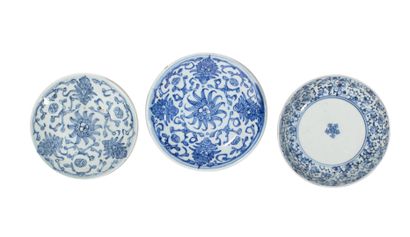 CHINE - XIXème siècle 
Ensemble de cinq assiettes...