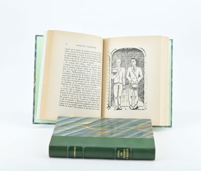 null [Contes normands illustrés] Set of 3 books bound in half-chagrin, spine ribbed,...