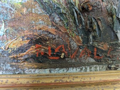 null Fernand Laval (1886-1966) "rivière dans sous bois" Huile sur toile signée en...