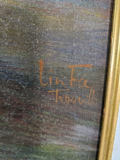 null LIN FA (1936- ) "Le pont belge à Trouville" Huile sur toile signée en bas à...