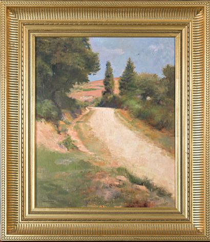 null Paul LEROY (1860-1942)
Sentier de pierre
Huile sur toile, signée en bas à gauche
46...