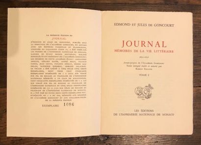 null GONCOURT (Émile et Jules de) : Journal. Mémoires de la vie littéraire 1851-1896,...