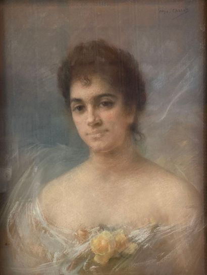 null Georges CALLOT (1857-1903)
Portrait de femme à la robe fleurie
Pastel signé...