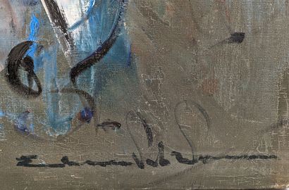 null E.N.W. "Autoportrait d'Elemer" Huile sur toile signée en bas, contresignée et...