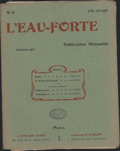 null Ensemble de 8 fascicules de la revue "L'eau forte", librairie H. Floury, Pa...