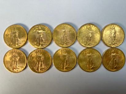 10 pièces de 20 dollars US 1924 (x10)
P :...