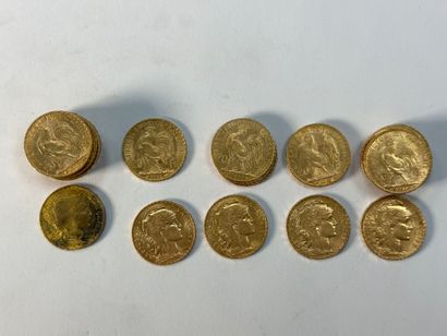 26 pièces de 20 francs or, 1908 (x10), 1914...