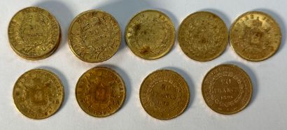 17 pièces de 20 francs or 1850 (x3), 1851...